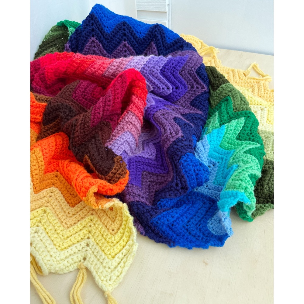 Vintage Rainbow Chevron afghan blanket throw